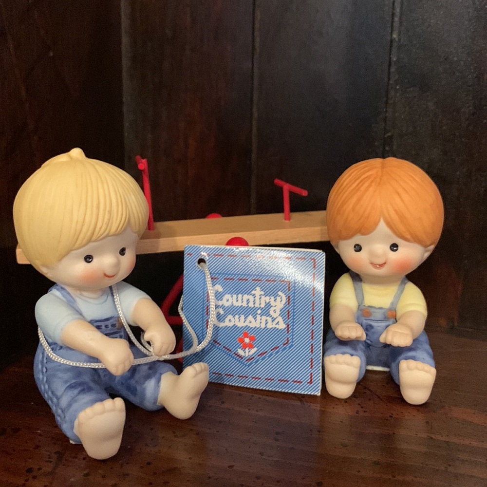 Enesco Country Cousins Katie & Scooter on Seesaw Vintage Collectible 1980 80s